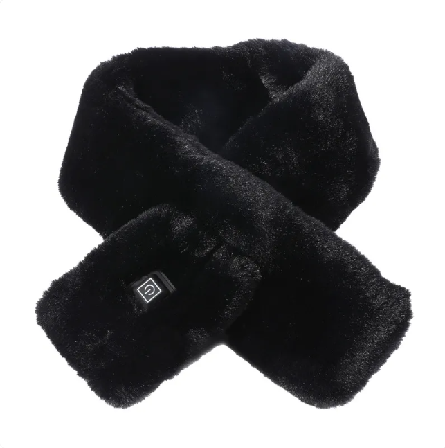 Bufanda térmica eléctrica de peluche en color negro con botón de encendido